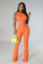 Load image into Gallery viewer, Solid Sleeveless Tops And Flare Pant Two Piece Set
