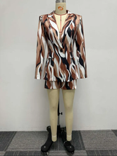 Load image into Gallery viewer, Plus Size Print Long Sleeve Blazer Two Piece Shorts Set
