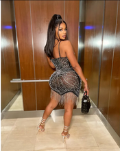 Load image into Gallery viewer, Sexy Mesh Hot Drill Sling Tassel Mini Dress

