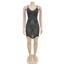 Load image into Gallery viewer, Sexy Mesh Hot Drill Sling Tassel Mini Dress
