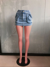 Load image into Gallery viewer, Fashion Pocket Patchwork Denim Skirt
