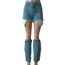 Load image into Gallery viewer, Denim Shorts Calf Sleeve Two Piece Set
