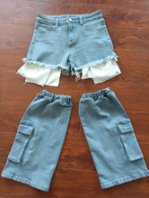 Load image into Gallery viewer, Denim Shorts Calf Sleeve Two Piece Set
