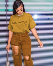 Load image into Gallery viewer, Letter Embroidery Holes Denim Two Piece Pants Set
