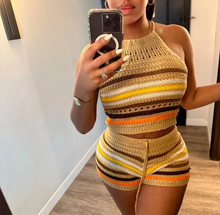 Load image into Gallery viewer, Print Backless Halter Tight Knit Two Piece Set
