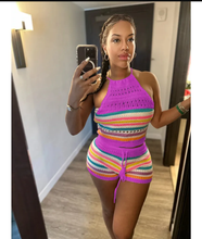 Load image into Gallery viewer, Print Backless Halter Tight Knit Two Piece Set
