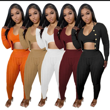 Load image into Gallery viewer, Solid Knit Vest Top+Short Coat+Pants 3 Piece Sets
