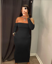 Load image into Gallery viewer, Sexy Solid Off Shoulder Long Sleeve Pocket Maxi Dress

