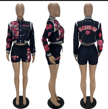 Load image into Gallery viewer, Fashion Print Baseball Coat And Shorts Two Piece Set
