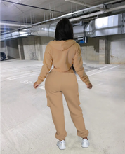 Load image into Gallery viewer, Irregular Zipper Hooded Sweatshirt And Pocket Pant Two Piece Set
