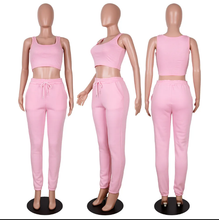 Load image into Gallery viewer, Solid Cropped Hoodie+Tank Top+Pants 3 Piece Sets
