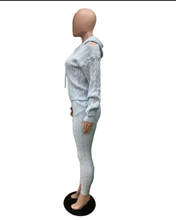 Load image into Gallery viewer, Solid Color Hooded Hollow Out Knit Two Piece Pants Set
