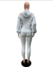 Load image into Gallery viewer, Solid Color Hooded Hollow Out Knit Two Piece Pants Set
