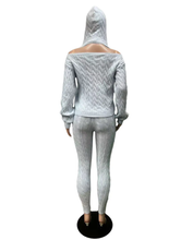 Load image into Gallery viewer, Solid Color Hooded Hollow Out Knit Two Piece Pants Set
