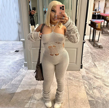 Load image into Gallery viewer, Sexy Backless Strappy Knit Long Sleeve Slim Jumpsuits
