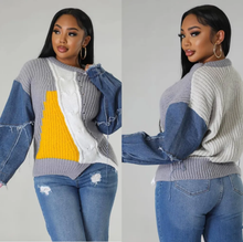 Load image into Gallery viewer, Fashion Denim Sleeve Splicing Knit Sweather
