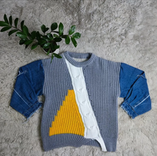 Load image into Gallery viewer, Fashion Denim Sleeve Splicing Knit Sweather
