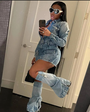Load image into Gallery viewer, Fashion Multi-Pockets Denim MIni Dress(With Trouser Leg)
