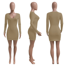 Load image into Gallery viewer, Solid Color Long Sleeve Slim Mini Dress

