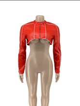 Load image into Gallery viewer, Leather Patchwork Long Sleeve Short Jacket
