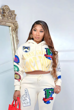 Load image into Gallery viewer, Plus Size Fashion Print Hooded Sweatshirt Pants Two Piece Set
