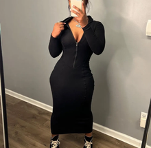 Load image into Gallery viewer, Solid Color Long Sleeve Zipper Hooded Maxi Dress
