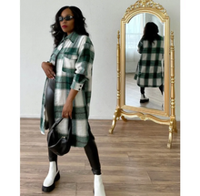 Load image into Gallery viewer, Plaid Full Sleeve Buttons Long Coat

