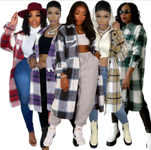 Load image into Gallery viewer, Plaid Full Sleeve Buttons Long Coat
