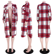 Load image into Gallery viewer, Plaid Full Sleeve Buttons Long Coat
