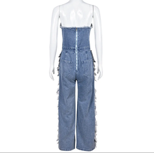 Load image into Gallery viewer, Wrap Chest Tassel Hole Denim Jumpsuit
