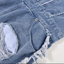 Load image into Gallery viewer, Wrap Chest Tassel Hole Denim Jumpsuit
