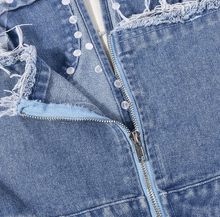 Load image into Gallery viewer, Wrap Chest Tassel Hole Denim Jumpsuit

