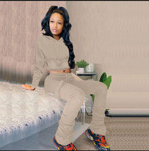 Load image into Gallery viewer, Solid Fleece Hoodie Top Pile Pants Casual Two Piece Sets
