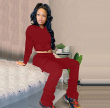 Load image into Gallery viewer, Solid Fleece Hoodie Top Pile Pants Casual Two Piece Sets
