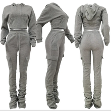 Load image into Gallery viewer, Solid Fleece Hoodie Top Pile Pants Casual Two Piece Sets
