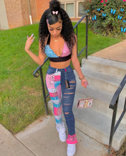 Load image into Gallery viewer, Fashion Print Denim Splice Pants
