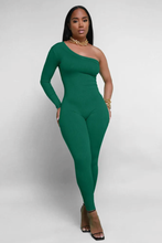 Load image into Gallery viewer, Solid Color Single Shoulder Slim Jumpsuit
