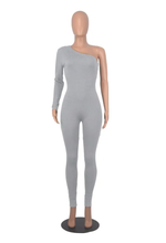 Load image into Gallery viewer, Solid Color Single Shoulder Slim Jumpsuit
