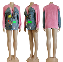 Load image into Gallery viewer, Denim Patchwork Cardigan Knit Sweater Coat
