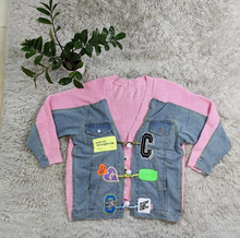 Load image into Gallery viewer, Denim Patchwork Cardigan Knit Sweater Coat
