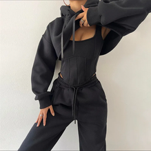 Load image into Gallery viewer, Solid Hooded Coats+Tank Tops+Pants Two Piece Set
