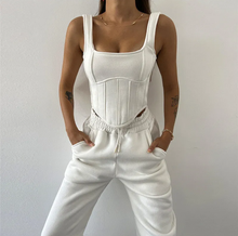 Load image into Gallery viewer, Solid Hooded Coats+Tank Tops+Pants Two Piece Set
