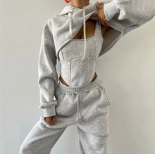 Load image into Gallery viewer, Solid Hooded Coats+Tank Tops+Pants Two Piece Set
