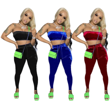 Load image into Gallery viewer, Sexy Fashion Velvet Tube Top And Pants Two Piece Set
