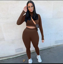 Load image into Gallery viewer, Solid Color Sport Long Sleeve Two Piece Pants Set
