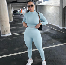 Load image into Gallery viewer, Solid Color Sport Long Sleeve Two Piece Pants Set
