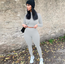 Load image into Gallery viewer, Solid Color Sport Long Sleeve Two Piece Pants Set
