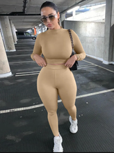Load image into Gallery viewer, Solid Color Sport Long Sleeve Two Piece Pants Set
