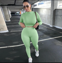 Load image into Gallery viewer, Solid Color Sport Long Sleeve Two Piece Pants Set
