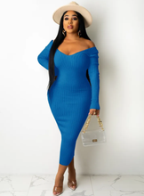 Load image into Gallery viewer, Solid Color Rib Off Shoulder Midi Dress
